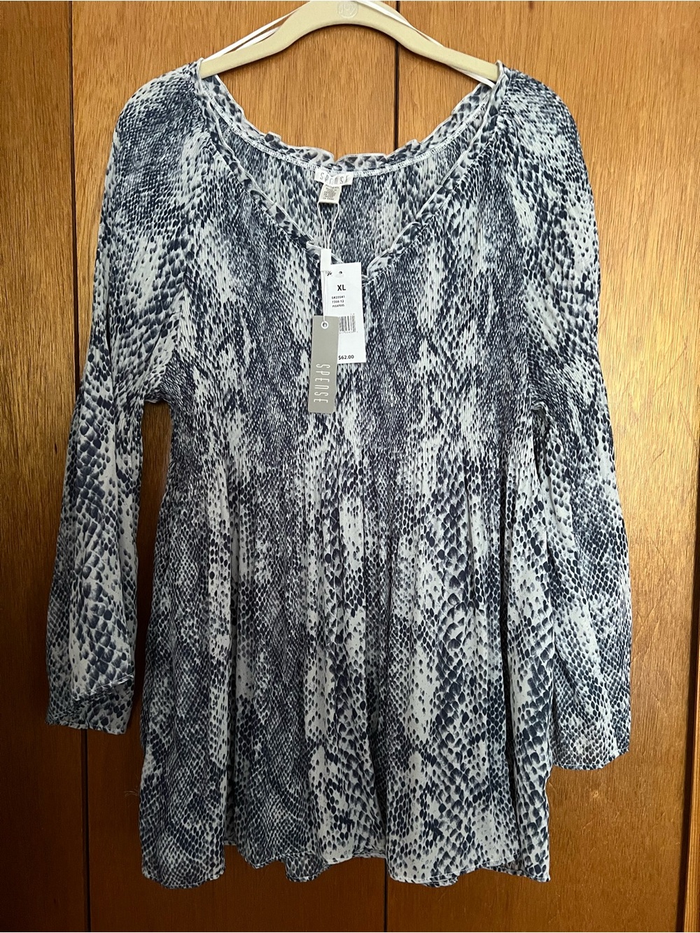 Spence Women's Blue Snake Print Smocked Peasant Top